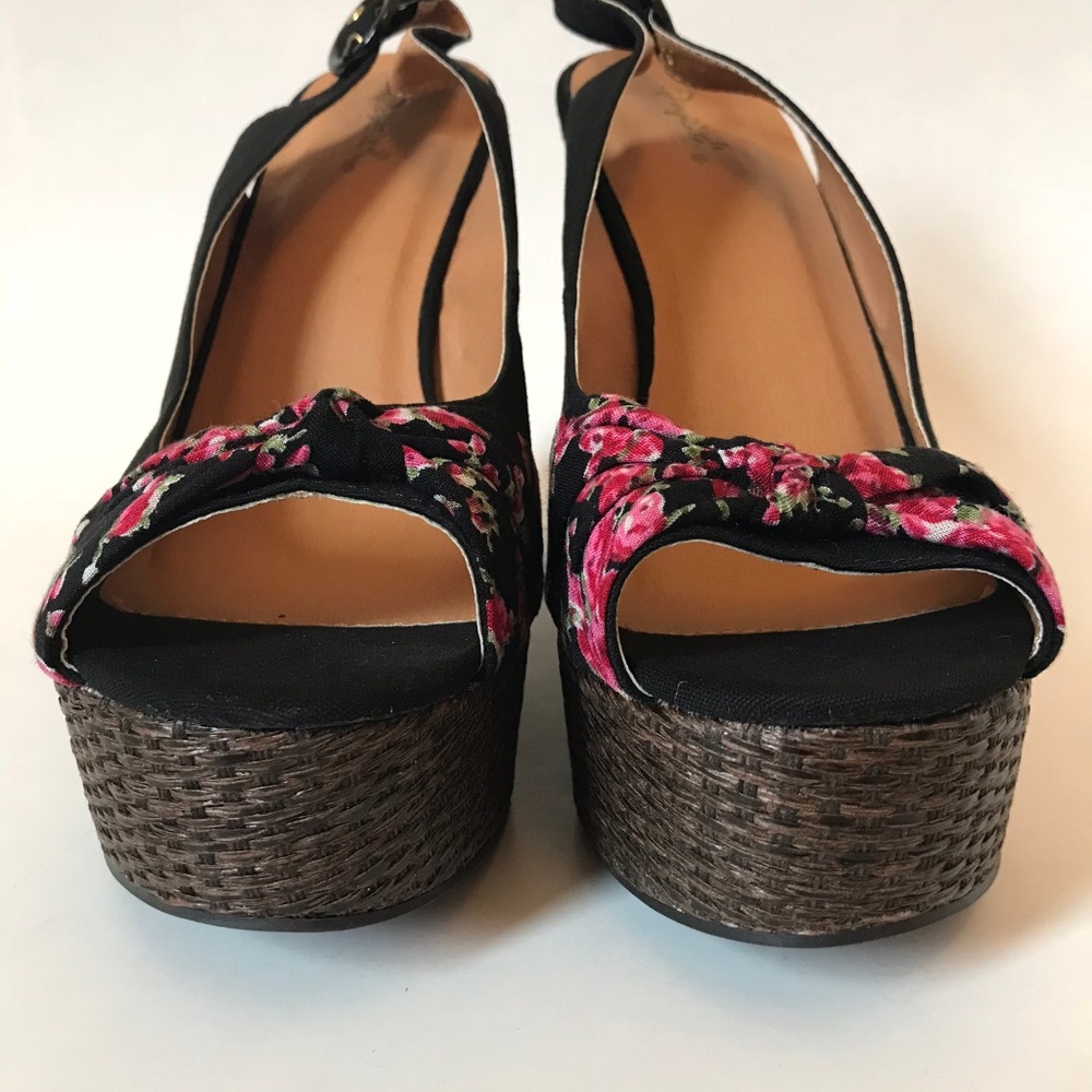 NWOB Qupid Black Canvas Bow Slingback Wedge - Picture 5 of 8